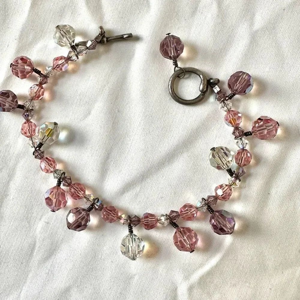 Pink Swarovski Crystal sterling silver bracelet